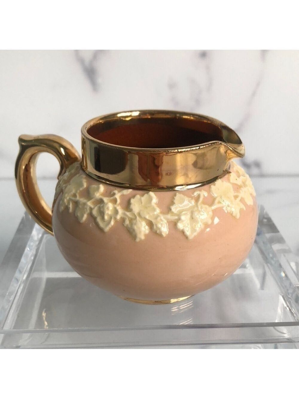 Rare Vintage Gibsons Staffordshire England Pink and Gold Creamer